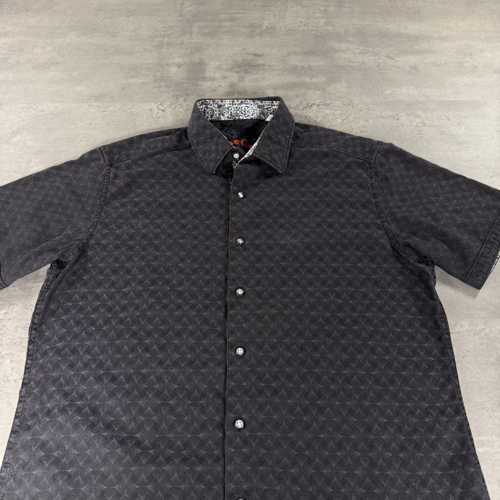Robert Graham Shirt Mens M Black Geometric Jacquard Short Sleeve Classic Fit